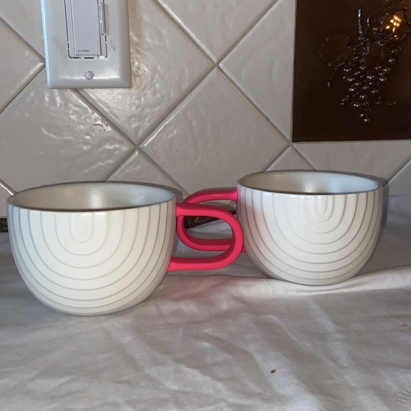 Nwot Starbucks Set Of 2 Mugs Matte White Rainbow Love Pink Handle Ceramic - Picture 6 of 8